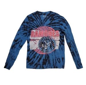Ramones 1234 Unisex Blue Tie Dye Pink White Logo Long‎ Sleeve T-Shirt Medium